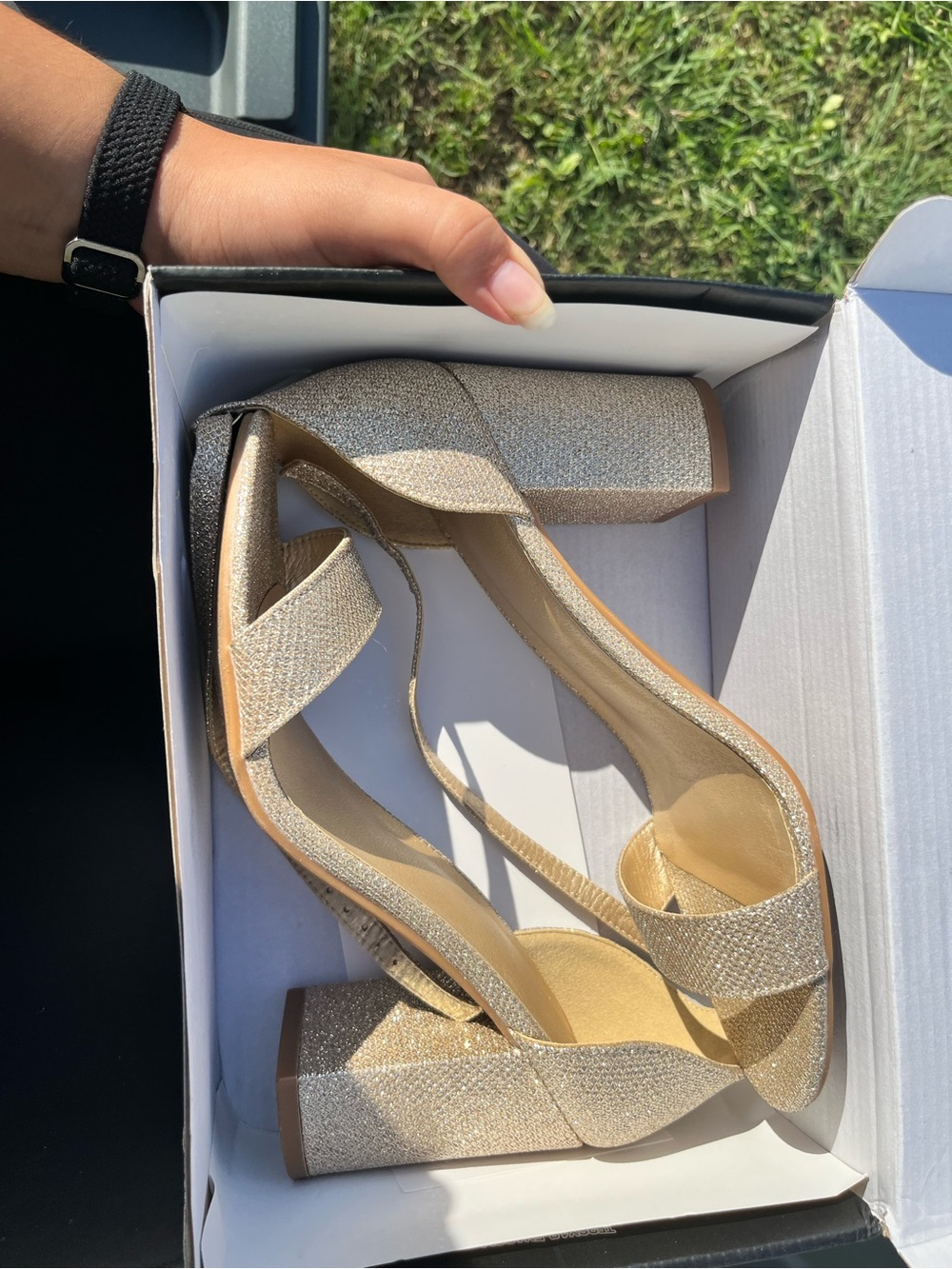Oasis Gold Glitter Block Heel Sandals